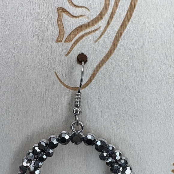 Chic Silver and Black Crystal Beaded Hoop Earrings - Picture 3 of 4